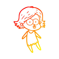 warm gradient line drawing cartoon girl pouting