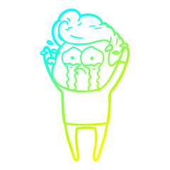 cold gradient line drawing cartoon crying man