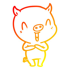 Obraz premium warm gradient line drawing happy cartoon pig