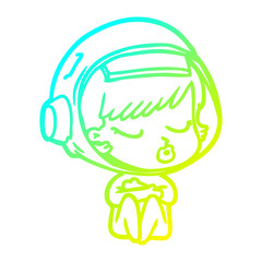 cold gradient line drawing cartoon pretty astronaut girl