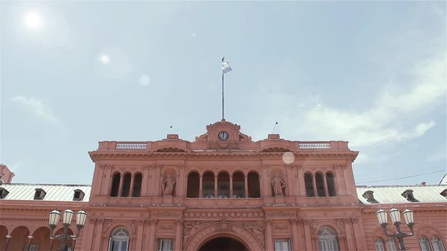 The Pink Facade of Casa Rosada Presidential Palace in Plaza de Mayo, Buenos Aires, Argentina
