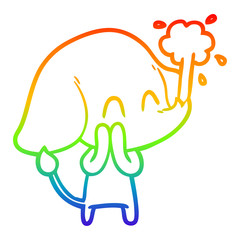 rainbow gradient line drawing cute cartoon elephant spouting water