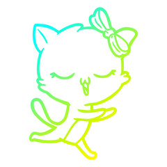 cold gradient line drawing cartoon cat with bow on head