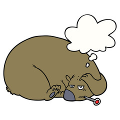 cartoon bear with a sore head and thought bubble