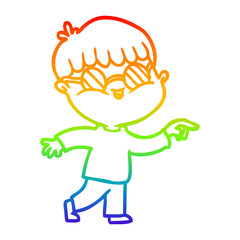 rainbow gradient line drawing cartoon boy wearing spectacles