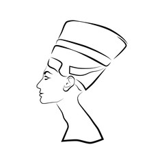 Cleopatra or Nefertiti. Egyptian queen isolated on white background. Line style. - obrazy, fototapety, plakaty