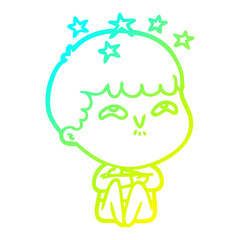 cold gradient line drawing cartoon amazed boy
