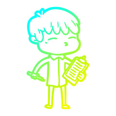 cold gradient line drawing cartoon curious boy