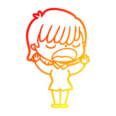 warm gradient line drawing cartoon woman talking loudly