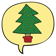 cartoon christmas tree and speech bubble