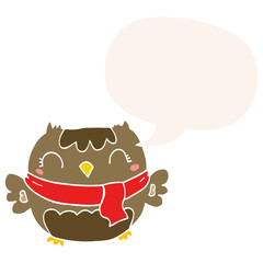 cute cartoon owl and speech bubble in retro style