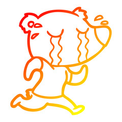 warm gradient line drawing cartoon crying bear running