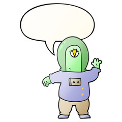 cartoon space alien and speech bubble in smooth gradient style