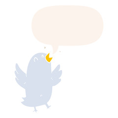 cartoon bird singing and speech bubble in retro style