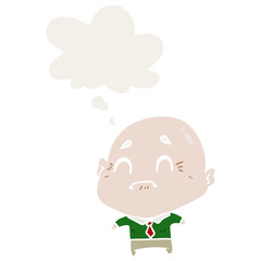 cartoon old man and thought bubble in retro style