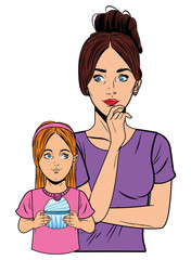 young woman and little girl