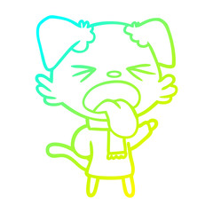 cold gradient line drawing cartoon dog wearing scarf and pullover