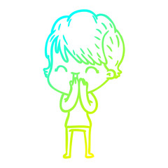 cold gradient line drawing cartoon laughing woman