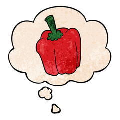cartoon pepper and thought bubble in grunge texture pattern style