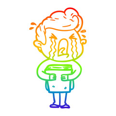 rainbow gradient line drawing cartoon crying man