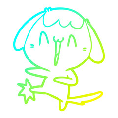 cold gradient line drawing cartoon laughing dog kicking