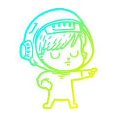 cold gradient line drawing cartoon astronaut woman