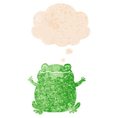 cartoon toad and thought bubble in retro textured style