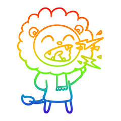rainbow gradient line drawing cartoon roaring lion