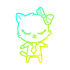 cold gradient line drawing cute cartoon business cat with bow