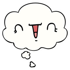 happy cartoon face and thought bubble