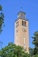 Fototapeta na wymiar Tower of the church near the university of Debrecen