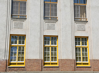 Windows and wall of the clinic building in Debrecen city