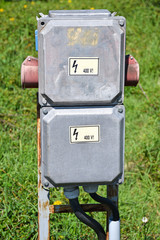 High voltage transformer outdoor in the park