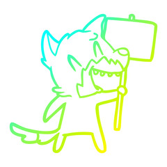 cold gradient line drawing laughing fox cartoon