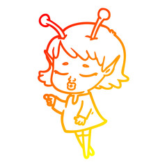 warm gradient line drawing cute alien girl cartoon