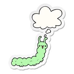 cartoon caterpillar and thought bubble as a printed sticker