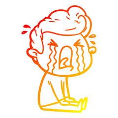 warm gradient line drawing cartoon crying man