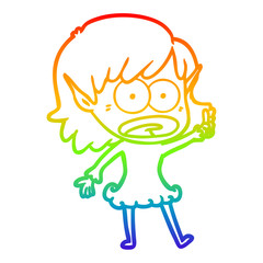 rainbow gradient line drawing cartoon shocked elf girl