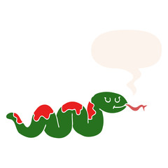 cartoon snake and speech bubble in retro style