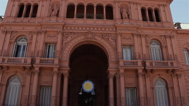 The Pink Facade of Casa Rosada Presidential Palace in Plaza de Mayo, Buenos Aires, Argentina