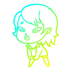 cold gradient line drawing cute cartoon vampire girl