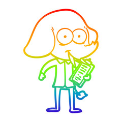 rainbow gradient line drawing happy cartoon elephant