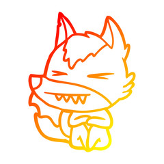 warm gradient line drawing angry wolf cartoon