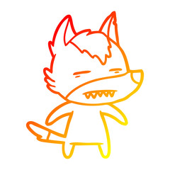 warm gradient line drawing cartoon wolf showing teeth