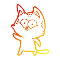 warm gradient line drawing cartoon cat waving