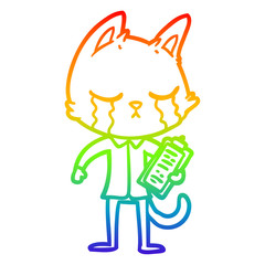 rainbow gradient line drawing crying cartoon business cat