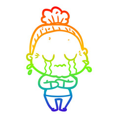 rainbow gradient line drawing cartoon crying old lady