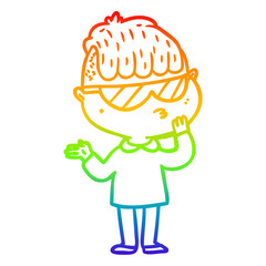 rainbow gradient line drawing cartoon boy wearing sunglasses