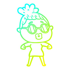 cold gradient line drawing cartoon woman wearing spectacles