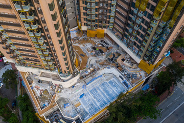 Top view of Hong Kong apartment building under construction